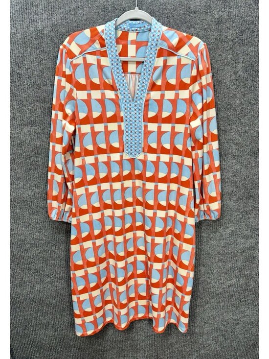 J. McLaughlin Dresses & Skirts - J McLaughlin Emer Shift Dress Women Large Blue Orange Coral Long Sleeve Pockets